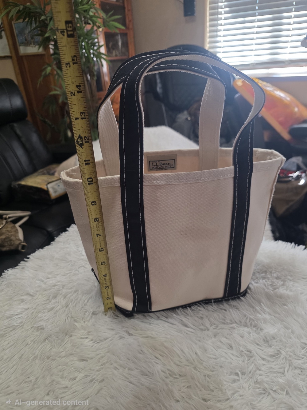 L.L. Bean Cream Canvas Tote with Black Trim